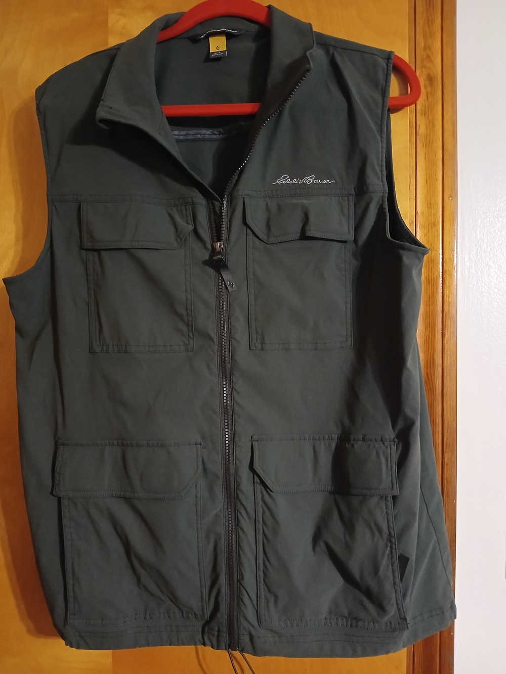 Eddie Bauer Men's Dark Olive Utility Vest - Multi-Pocket Zip Front